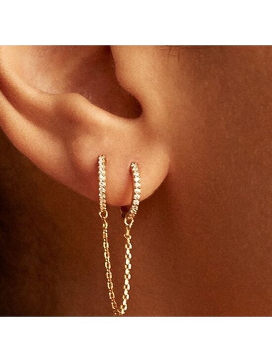 Jewelry - Gold 1pc Double Hoop Chain Earring— Dainty Linked Drop Design